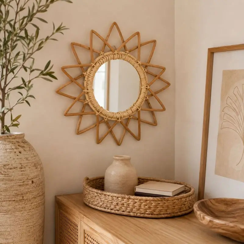 Miroir en Rotin Soleil - 31 x 31 cm