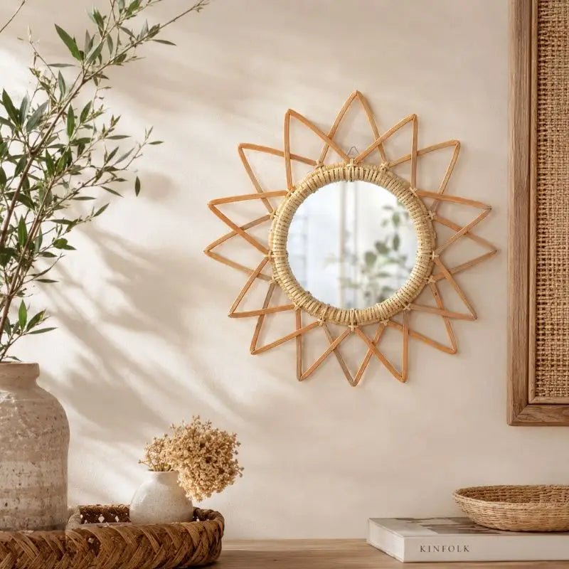 Miroir en Rotin Soleil - 31 x 31 cm