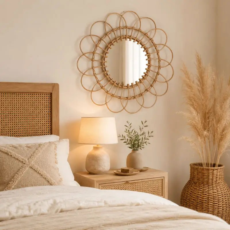 Miroir Fleur Rotin - 40 cm