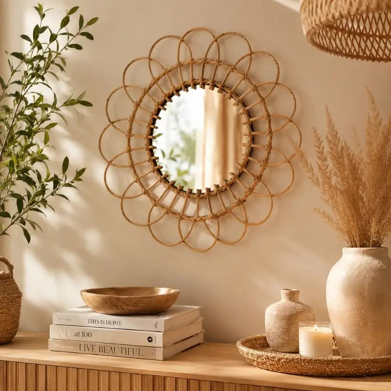 Miroir Fleur Rotin - 40 cm