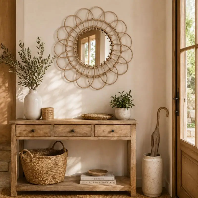 Miroir Fleur Rotin - 40 cm