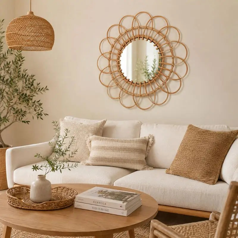 Miroir Fleur Rotin - 40 cm