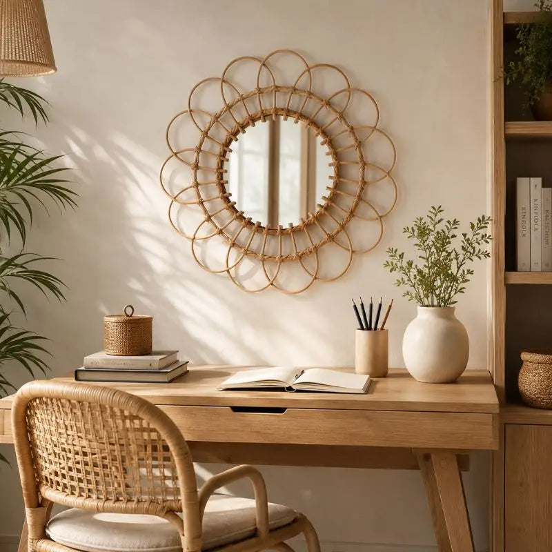 Miroir Fleur Rotin - 40 cm