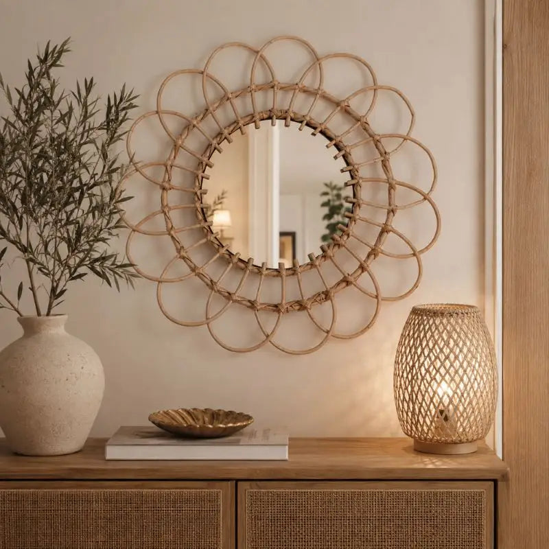 Miroir Fleur Rotin - 40 cm