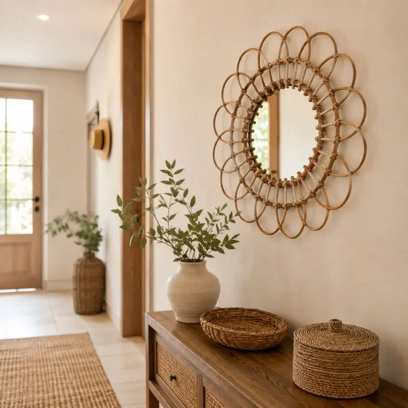Miroir Fleur Rotin - 40 cm