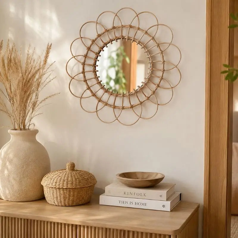 Miroir Fleur Rotin - 40 cm
