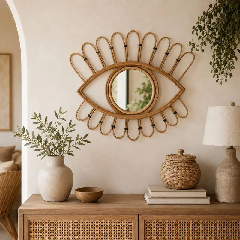 Miroir Œil en Rotin - 48 x 39.5 cm