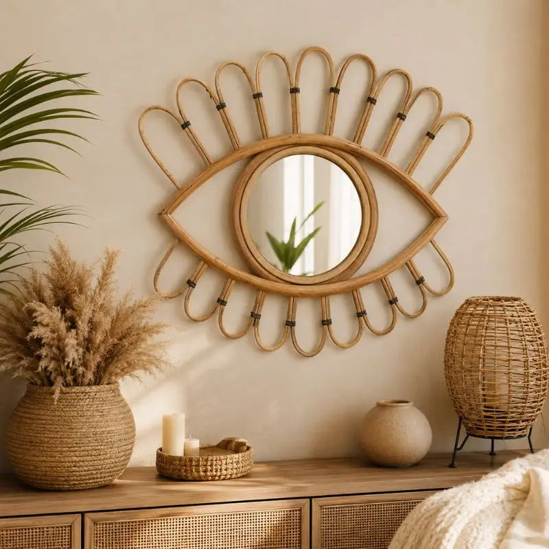 Miroir Œil en Rotin - 48 x 39.5 cm