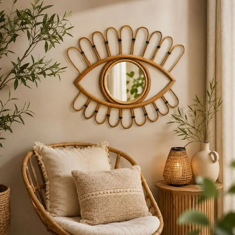 Miroir Œil en Rotin - 48 x 39.5 cm