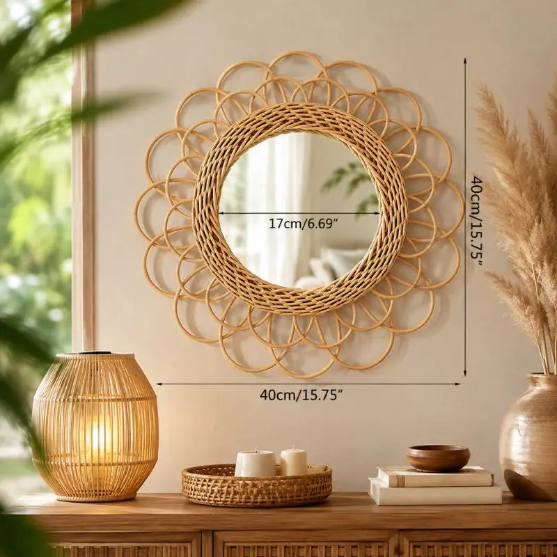 Miroir Rotin Fleur - 40 cm