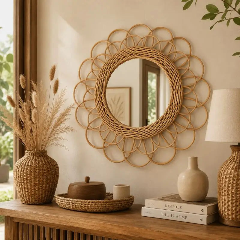 Miroir Rotin Fleur - 40 cm
