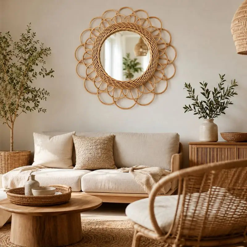 Miroir Rotin Fleur - 40 cm