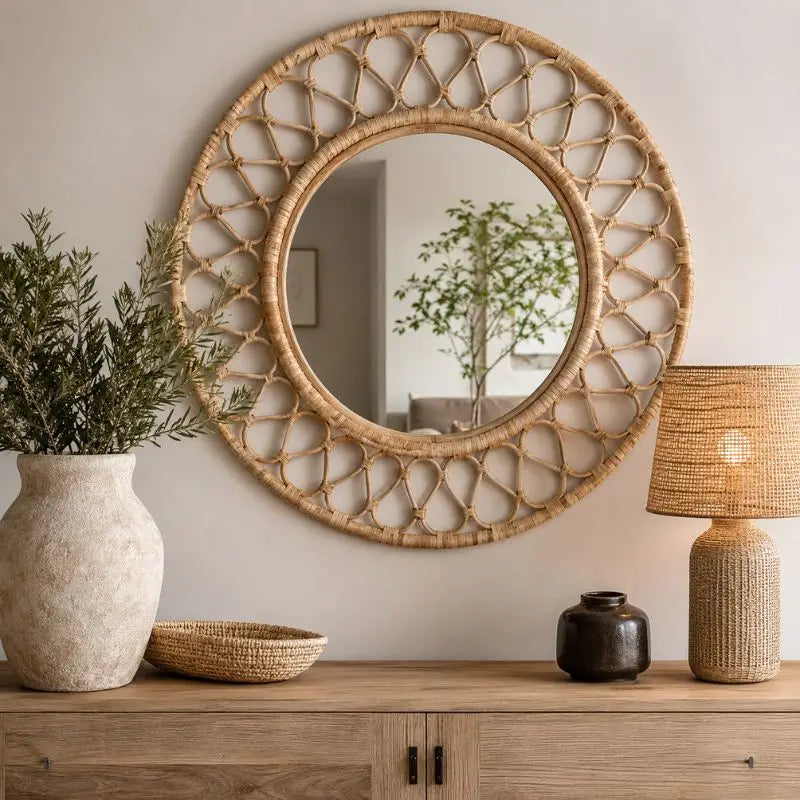 Miroir Rotin Rond - 76 cm