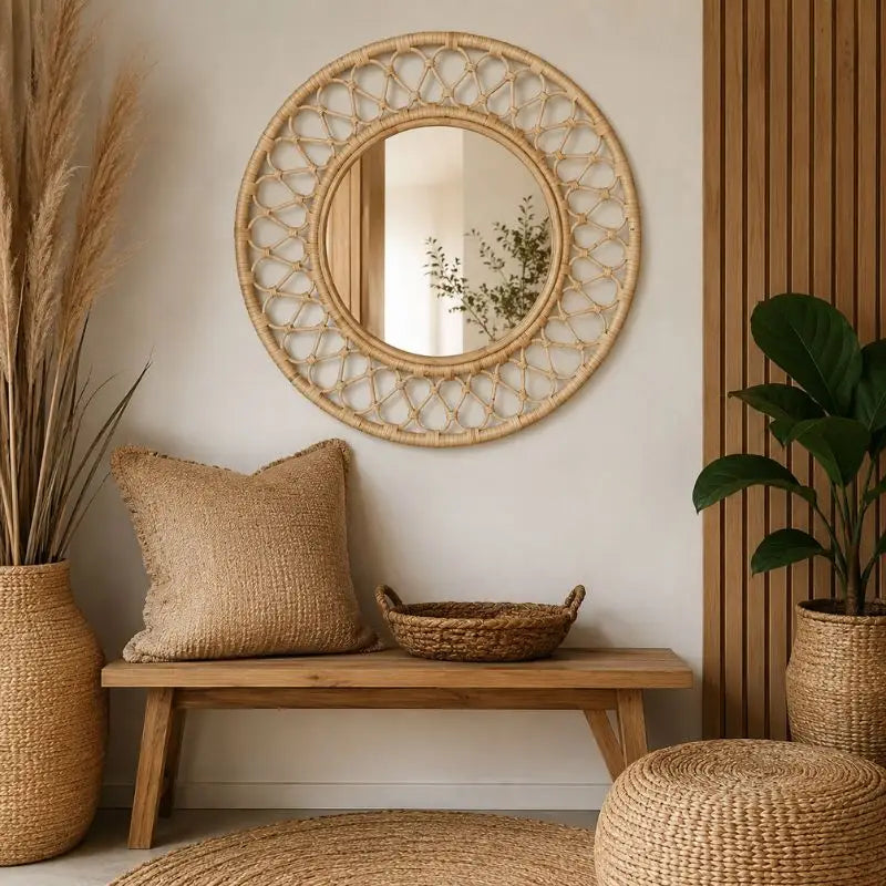 Miroir Rotin Rond - 76 cm