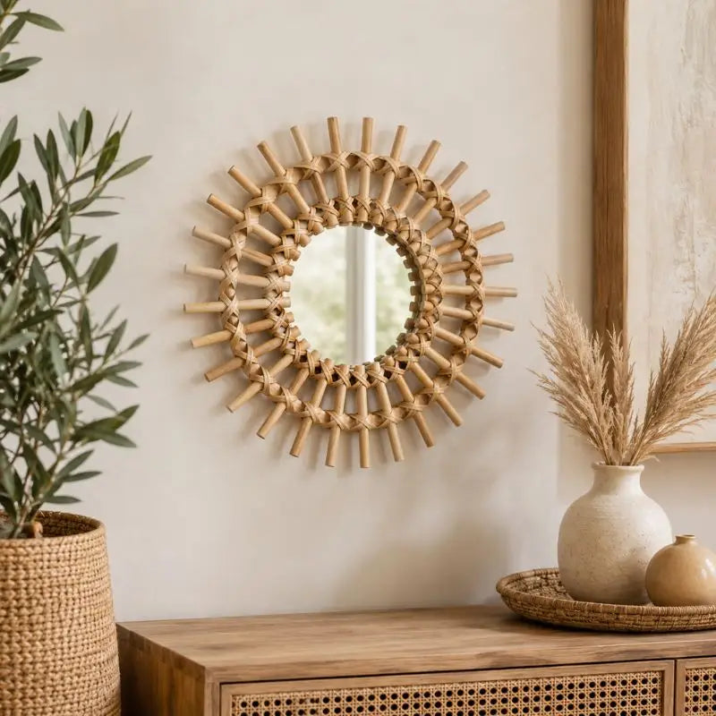Miroir Rotin Soleil - 35 x 35 cm