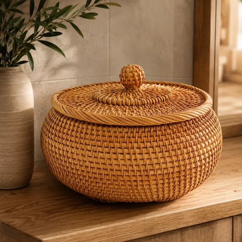 Panier en Rotin avec Couvercle - 23 x 9 cm