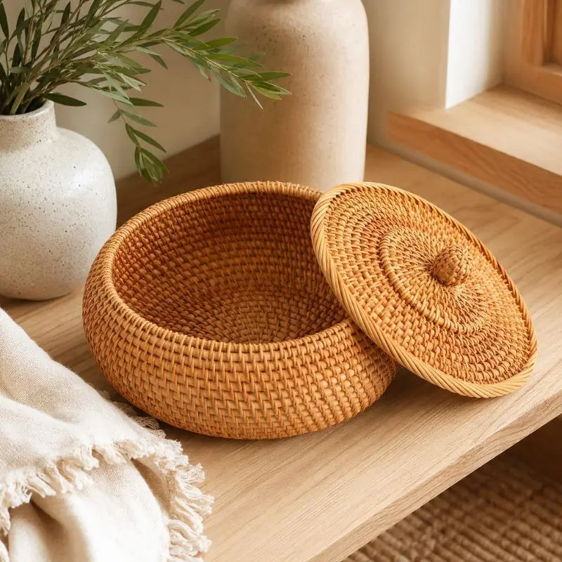 Panier en Rotin avec Couvercle - 23 x 9 cm