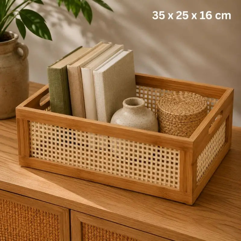 Panier Rotin Rangement - 35 x 25 x 16 cm