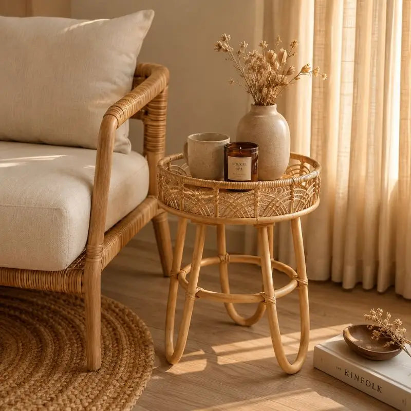 Petite Table Basse en Rotin Tressé - 41.5 x 49 cm