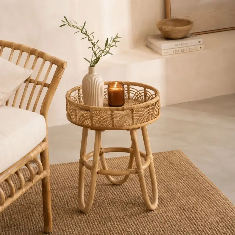 Petite Table Basse en Rotin Tressé - 41.5 x 49 cm
