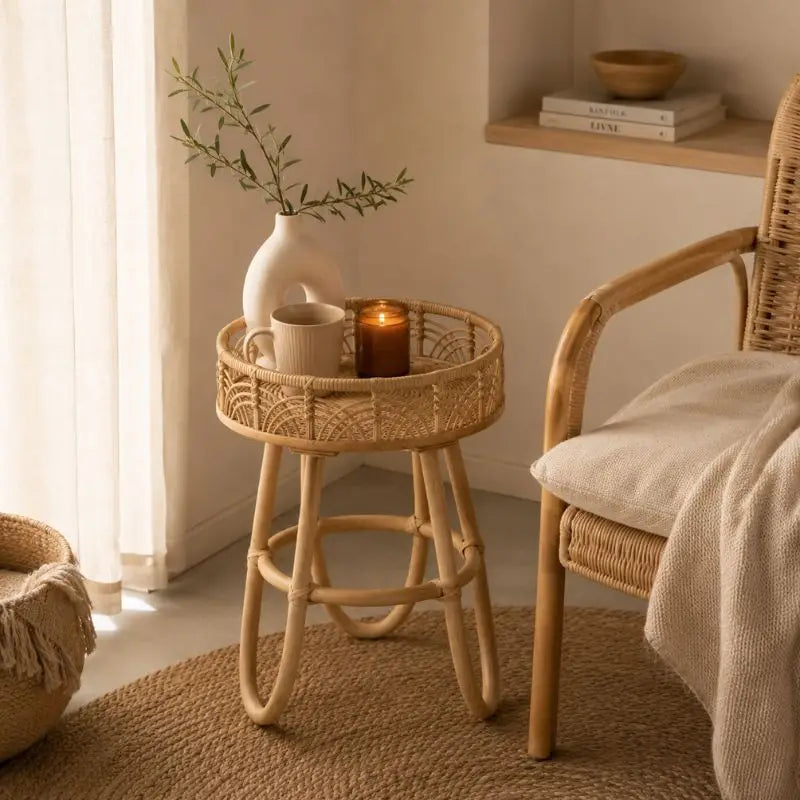 Petite Table Basse en Rotin Tressé - 41.5 x 49 cm
