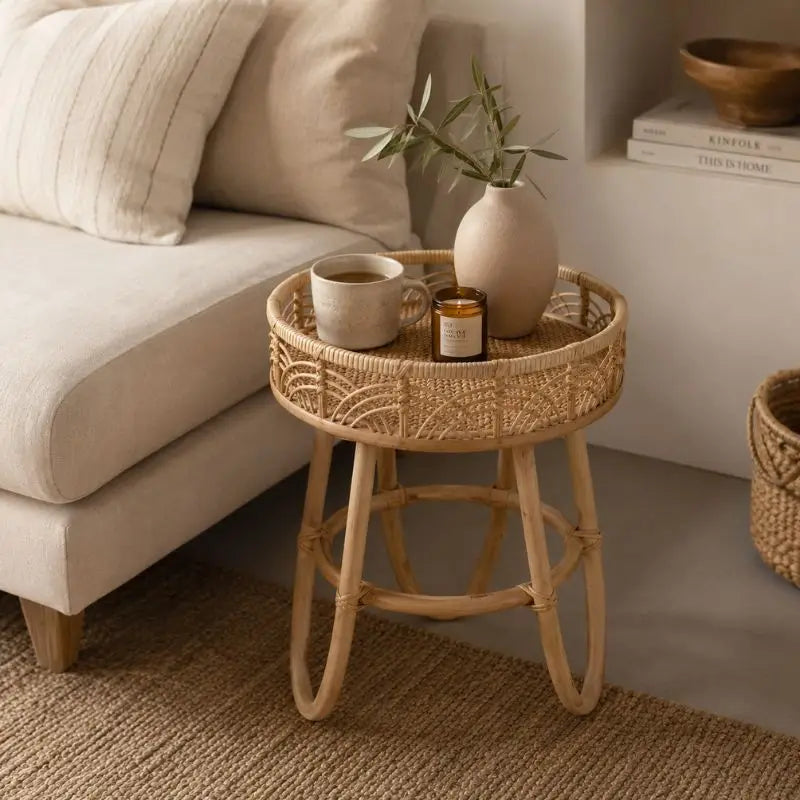 Petite Table Basse en Rotin Tressé - 41.5 x 49 cm
