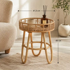 Petite Table Basse en Rotin Tressé - 41.5 x 49 cm