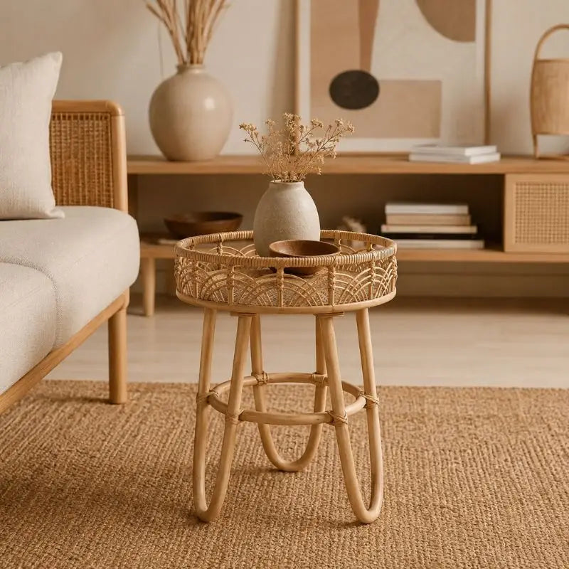 Petite Table Basse en Rotin Tressé - 41.5 x 49 cm