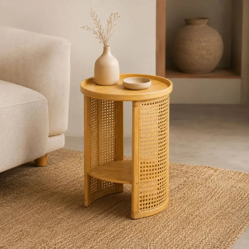 Petite Table Basse Ronde en Rotin