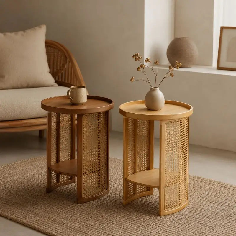 Petite Table Basse Ronde en Rotin
