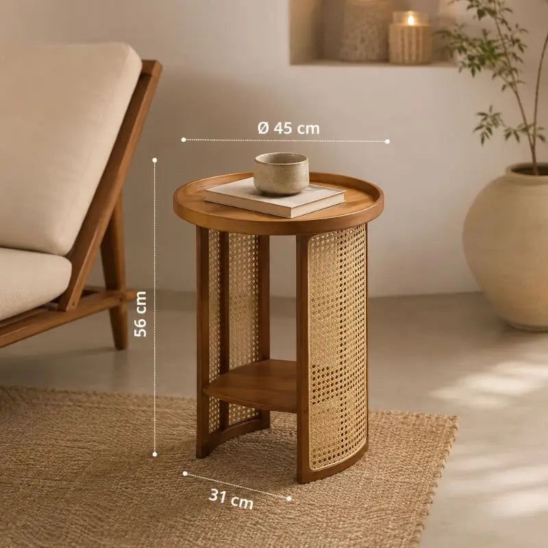 Petite Table Basse Ronde Rotin - Marron
