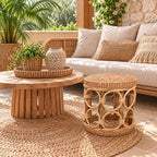 Pouf Artisanal en Rotin - 30 x 30 cm