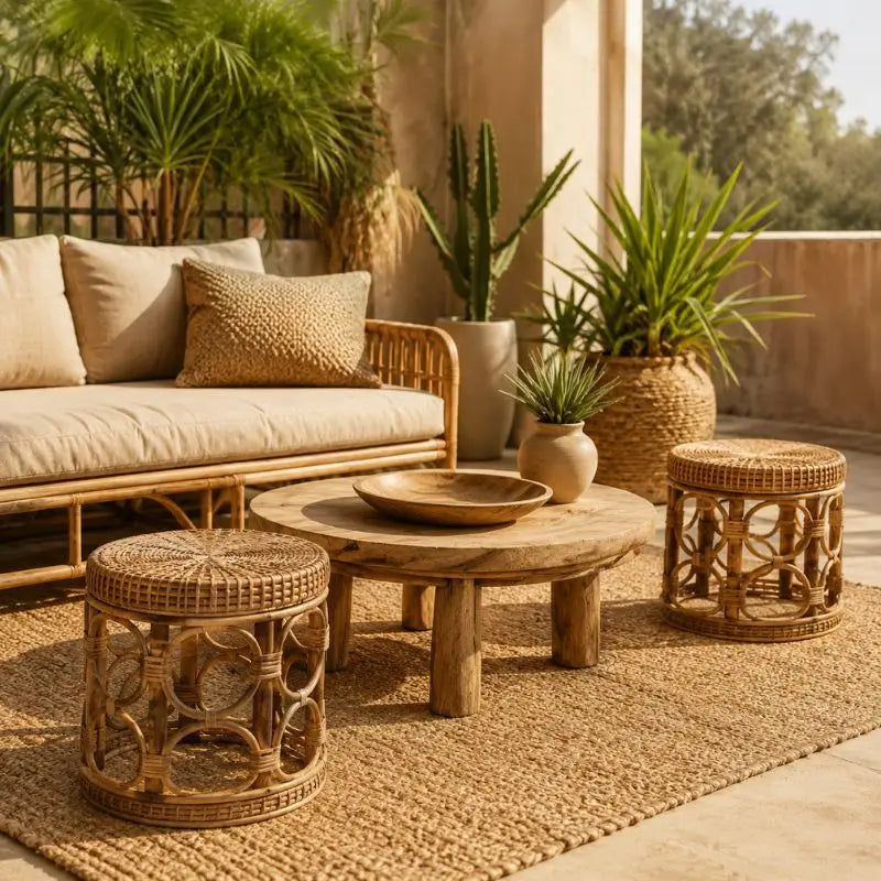 Pouf Artisanal en Rotin - 30 x 30 cm