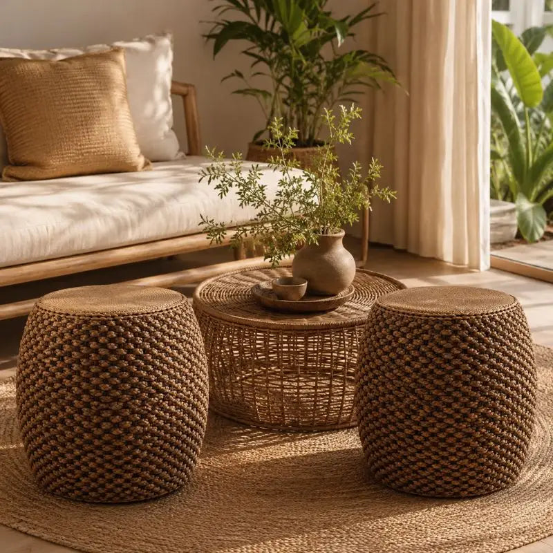Pouf d’Appoint en Rotin