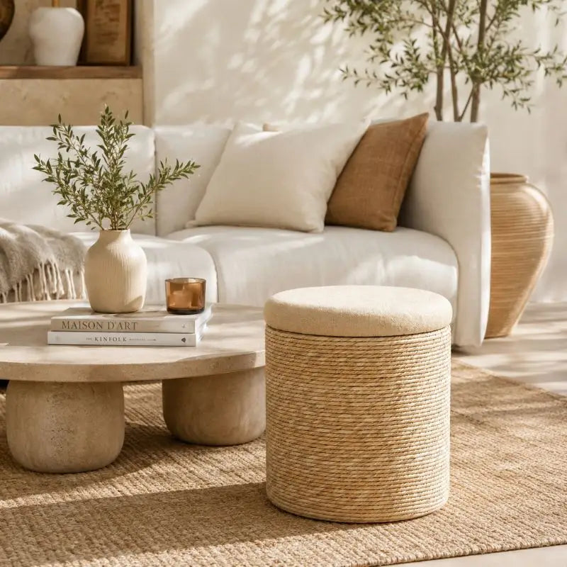 Pouf en Rotin avec Coussin