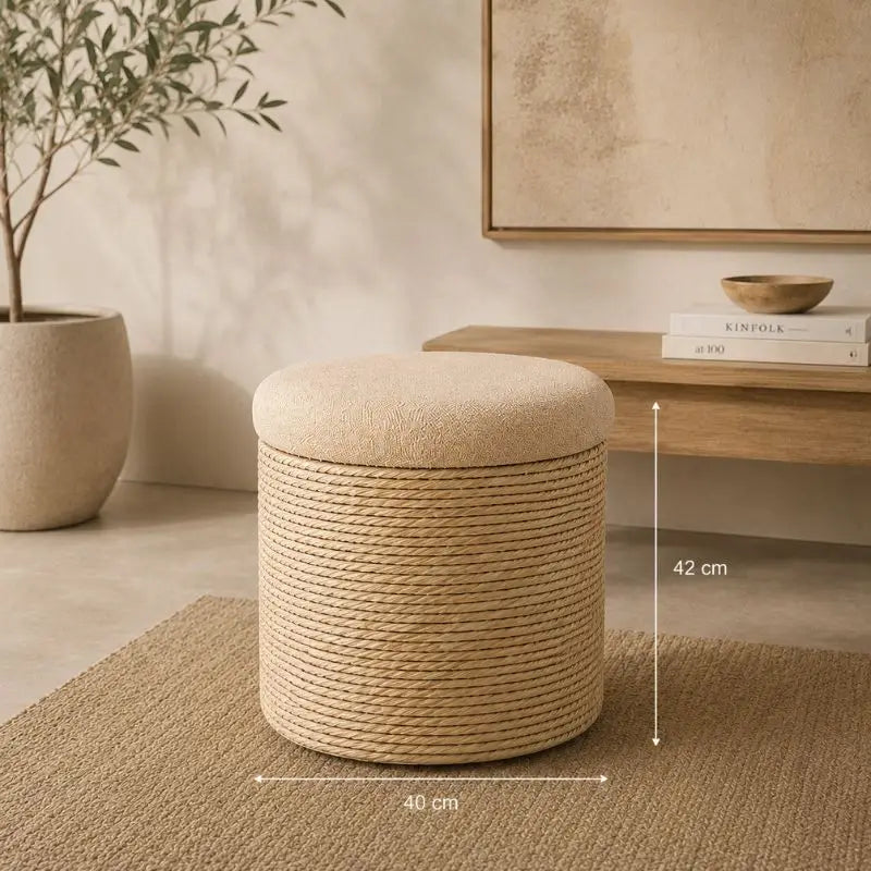 Pouf en Rotin avec Coussin - 40 x 42 cm