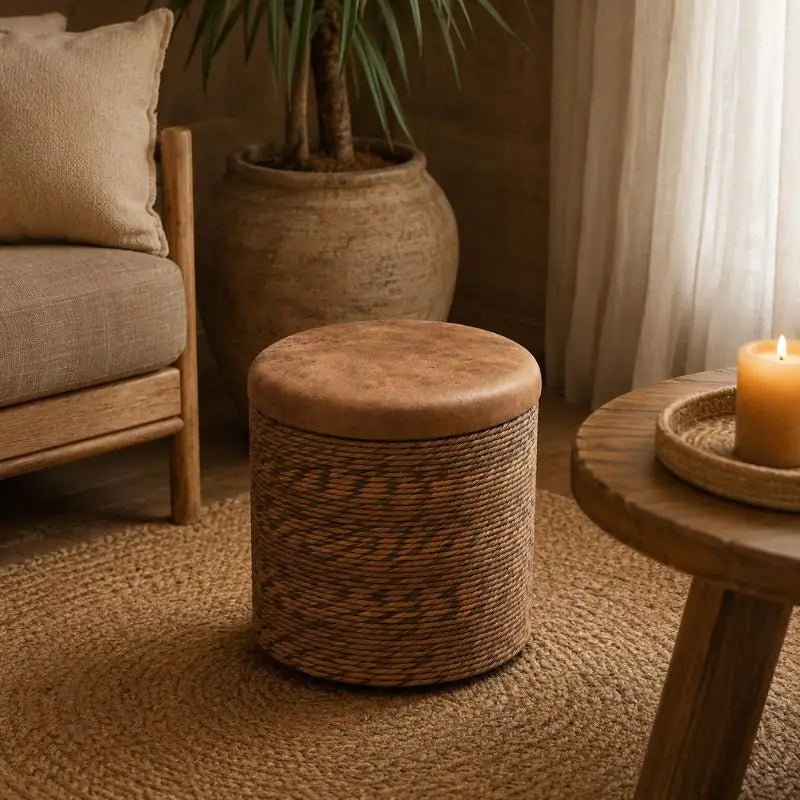 Pouf en Rotin avec Rangement