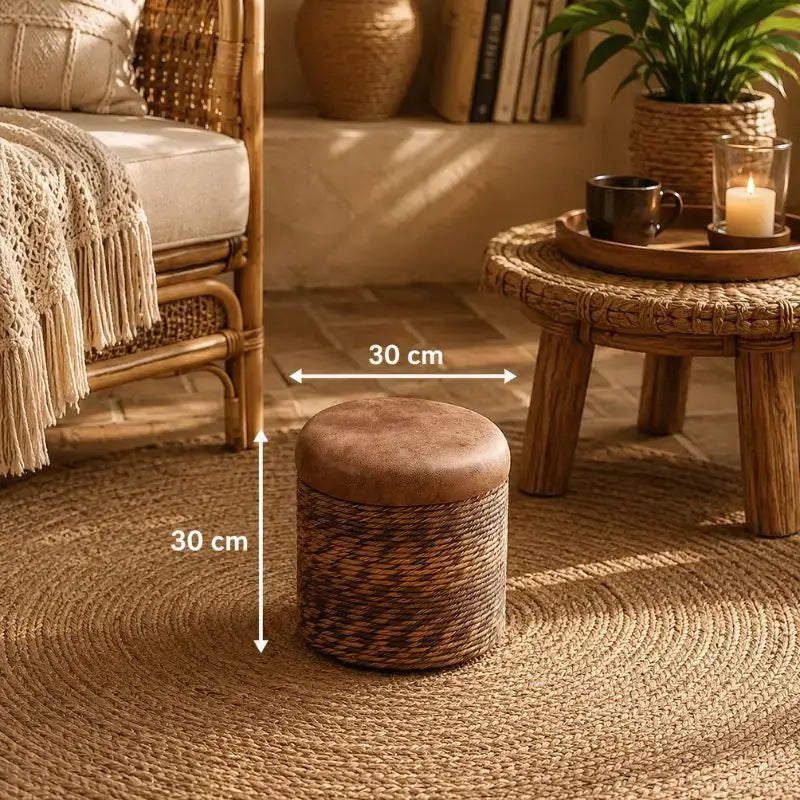 Pouf en Rotin avec Rangement - 30 x 30 cm