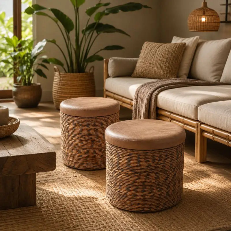 Pouf en Rotin avec Rangement