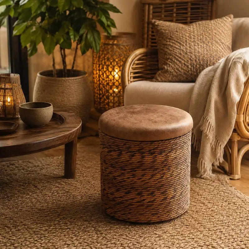 Pouf en Rotin avec Rangement