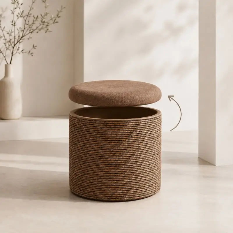 Pouf en Rotin avec Rangement