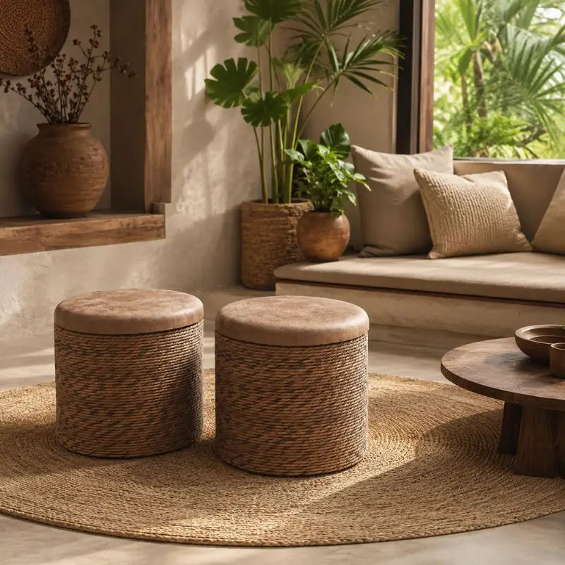 Pouf en Rotin avec Rangement