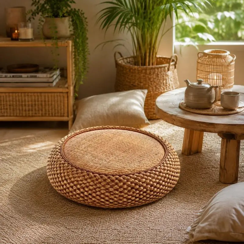 Pouf en Rotin Rond - 40 x 17 cm