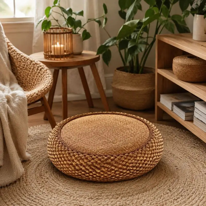 Pouf en Rotin Rond - 40 x 17 cm