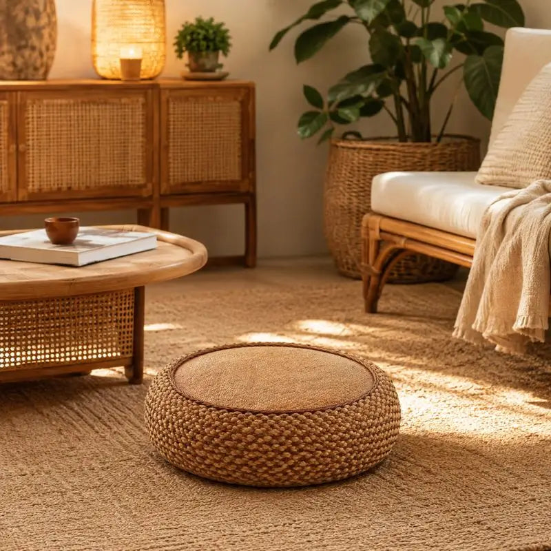 Pouf en Rotin Rond - 40 x 17 cm