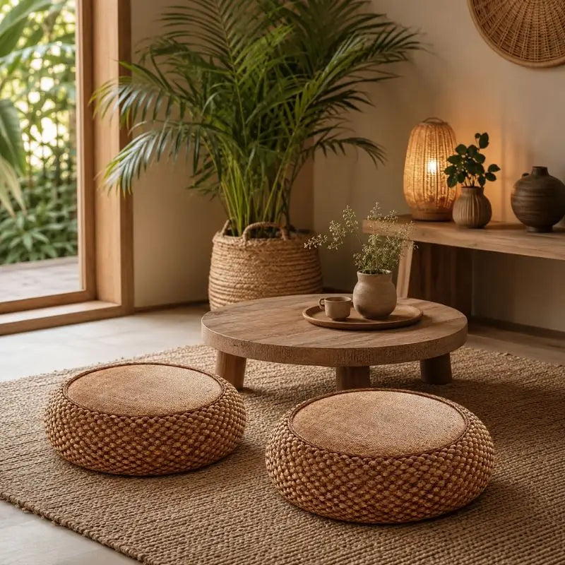 Pouf en Rotin Rond - 40 x 17 cm