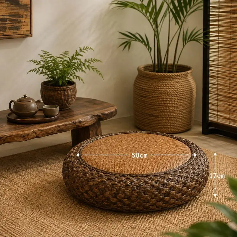 Pouf Rotin Noir - 50 cm