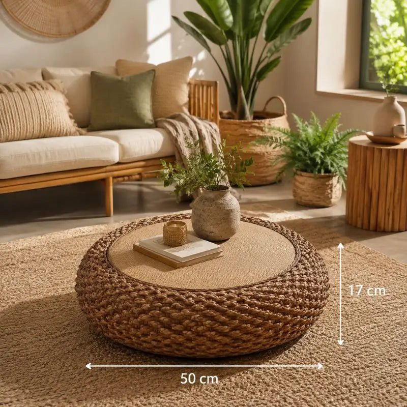 Pouf Rotin Rond - 50 x 17 cm