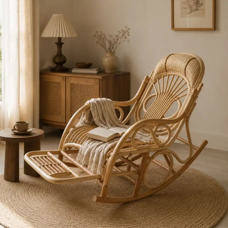 Rocking Chair Rotin Vintage - 115 × 58 × 93 cm