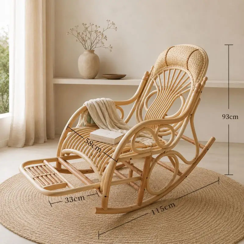 Rocking Chair Rotin Vintage - 115 × 58 × 93 cm